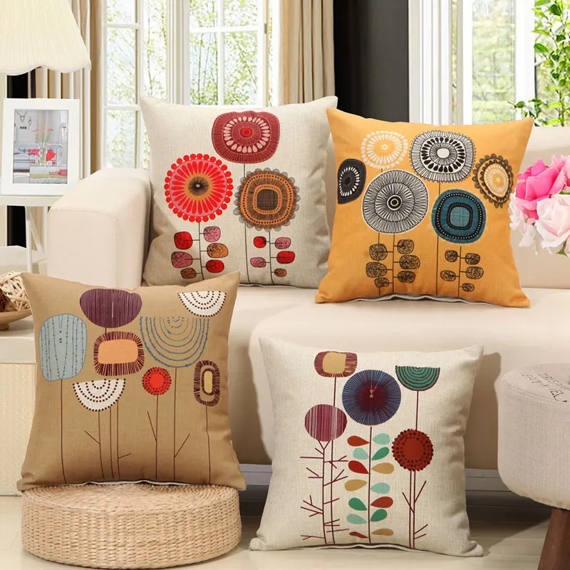 

45 X 45 Cm 1Pcs Cushion Cover, Tropical Cotton Linen Flowers Pillowcase Square Hull House Sofa Cover