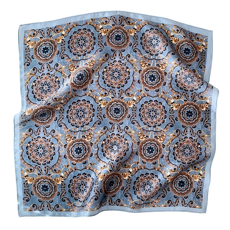 New 100% Real Silk Satin Women Scarf 2024 Flower Printed Foulard Femme Square Head Scarfs Bandana Shawl Gift For Lady Hijab 6