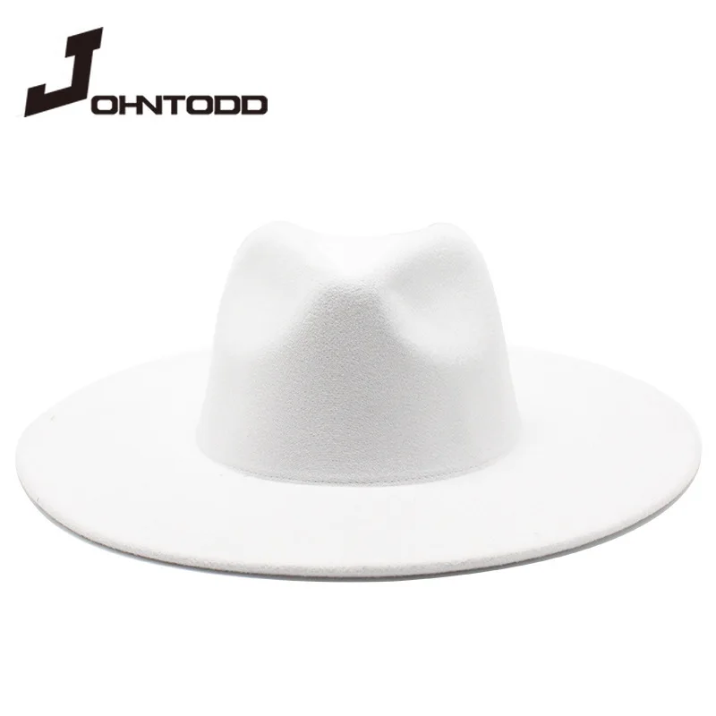 

New British style winter imitation wool classic fedora hat for men and women Panama jazz hat 9CM wide brim white fedora hat 7CM