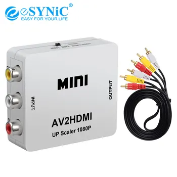 

eSYNiC 1080P Mini RCA Composite CVBS AV to HDMI Converter Video Audio Converter Adapter with AV Cable Support PAL NTSC for PC TV