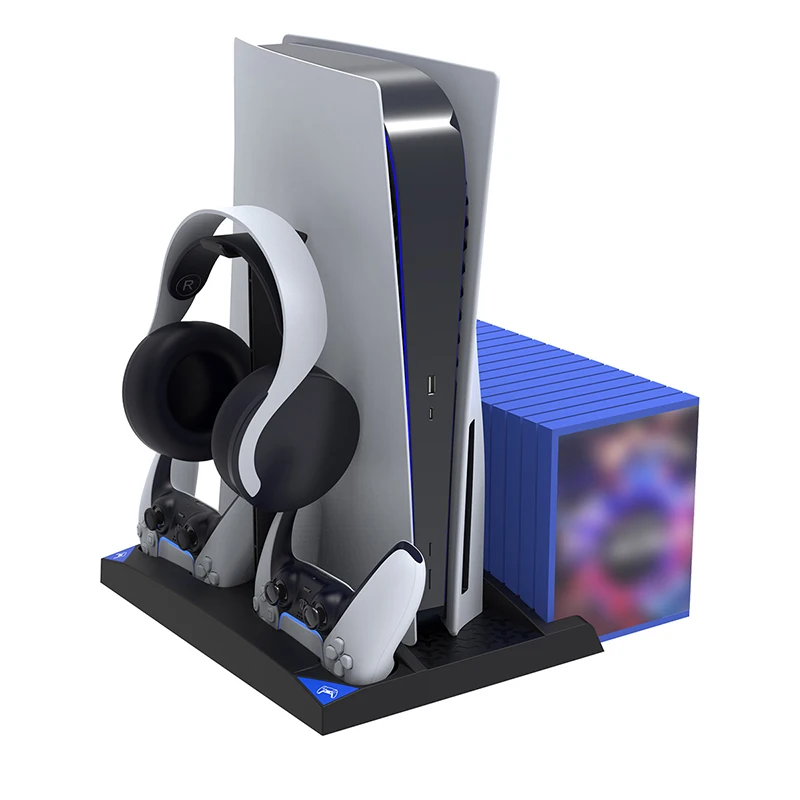 

Вертикальная подставка 6 в 1 для консоли PS5, охлаждающий вентилятор, зарядная док-станция, подставка для наушников, игровой аксессуар для PS5