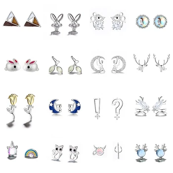 

FENGLI Children Cute Stud Earrings for Women Deer Asymmetry Delicate Animal Earring Moon Oil Lovely Jewelry 2020 Best Gift