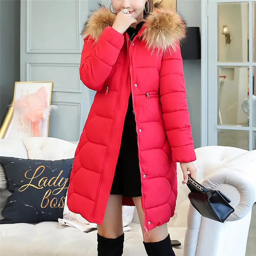 Korean Winter Jackets For Women Hooded Solid Outwear Warm Long Thick Fur Cotton Parka Slim Jacket Coat Winter Coat Women Elegant