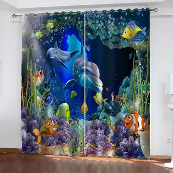 

Underwater World Shark Fish Coral 2 Panels/Set Window Curtain Block out Fabric Drapes Darkening Thermal Insulate Bedroom Living