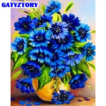 

GATYZTORY Diy Framed Painting By Numbers For Beginner Deep Blue Purple Flower Paints Modern Home Living Room Wall Decor Art