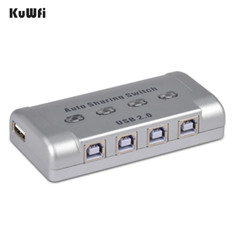 

KuWFi USB Print Server 4-port Printer Sharing Device 4 computer Sharing a Printer Automatic Printing Switcher