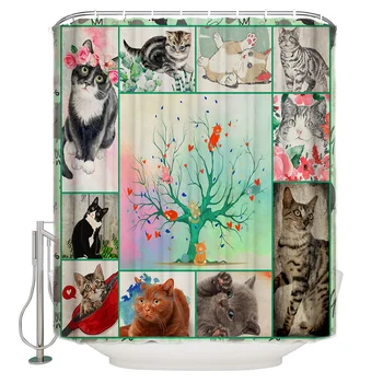 

Colorful Plaid Cat Flowers Retro Modern Waterproof Bathroom Shower Curtain With Hook Accessory Bathroom Accessories