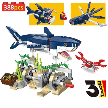 

Creator 388pcs Marine Animals Swimming Shark Building Blocks With Crab Octopus Fish Ideas Bricks Toys For Kids Xmas Gifts