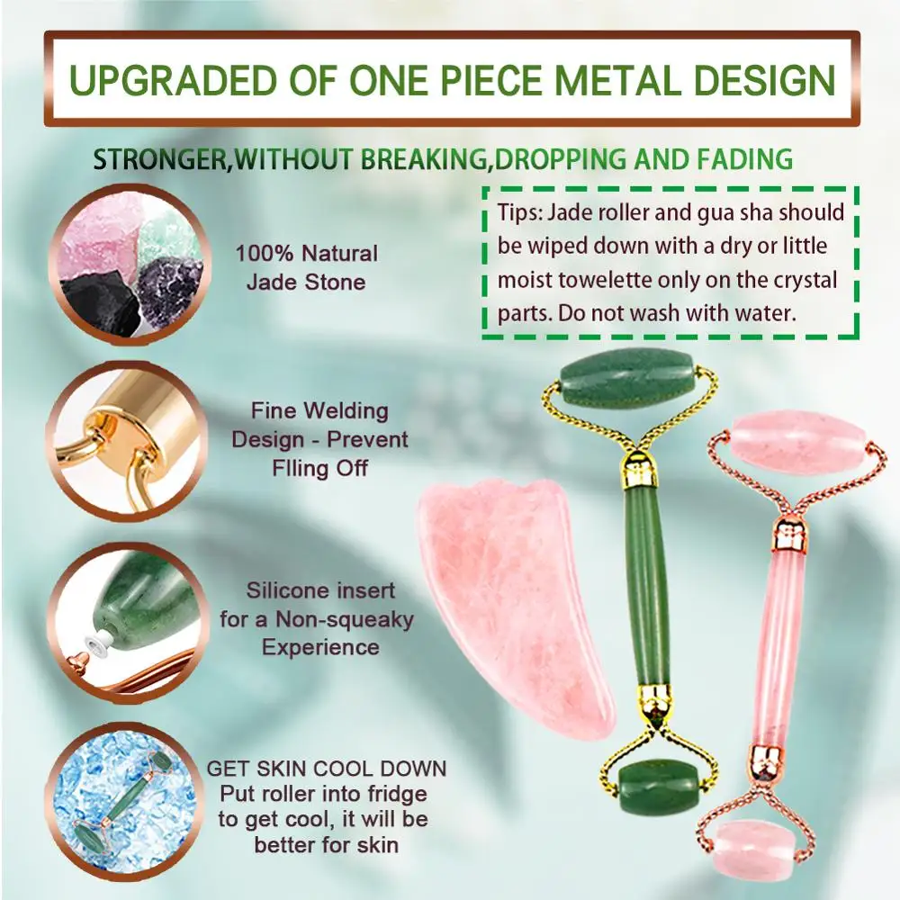 3в1 натуральный нефрит массажный ролик для лица камень массаж кожи розовый кварц ролик для похудения Массажер для лица лифтинг инструмент красота набор коробка