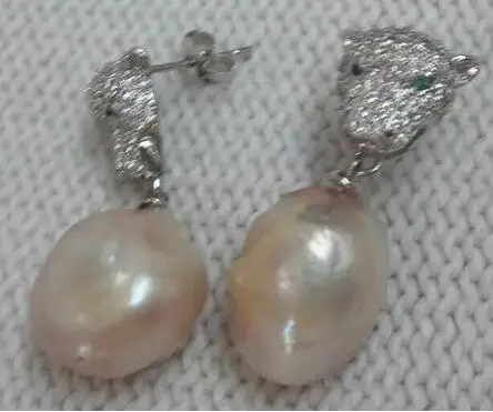 

PAIR ENORMOUS GOLD PINK KASUMI FW BAROQUE NUCLEAR PEARL EARRING 925 silver