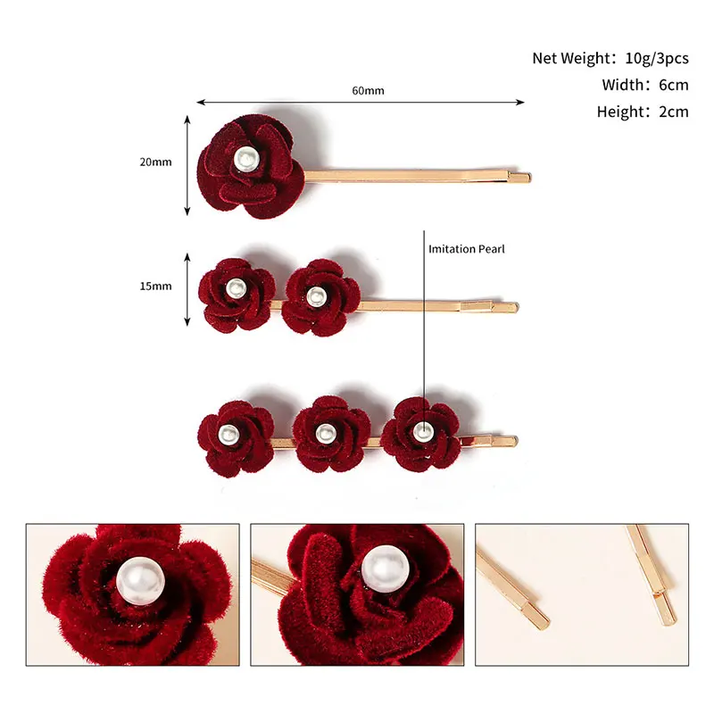 Handmade Flower Hair Clips for Women Pearl Headpiece Wedding Accessories Jewelry 3pcs Vintage Hair Ornaments Bridal Rose Hairpin