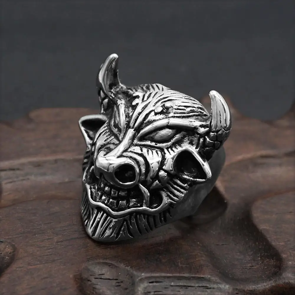 

Men's Vintage Gothic 316L Stainless Steel Bull Head Ring