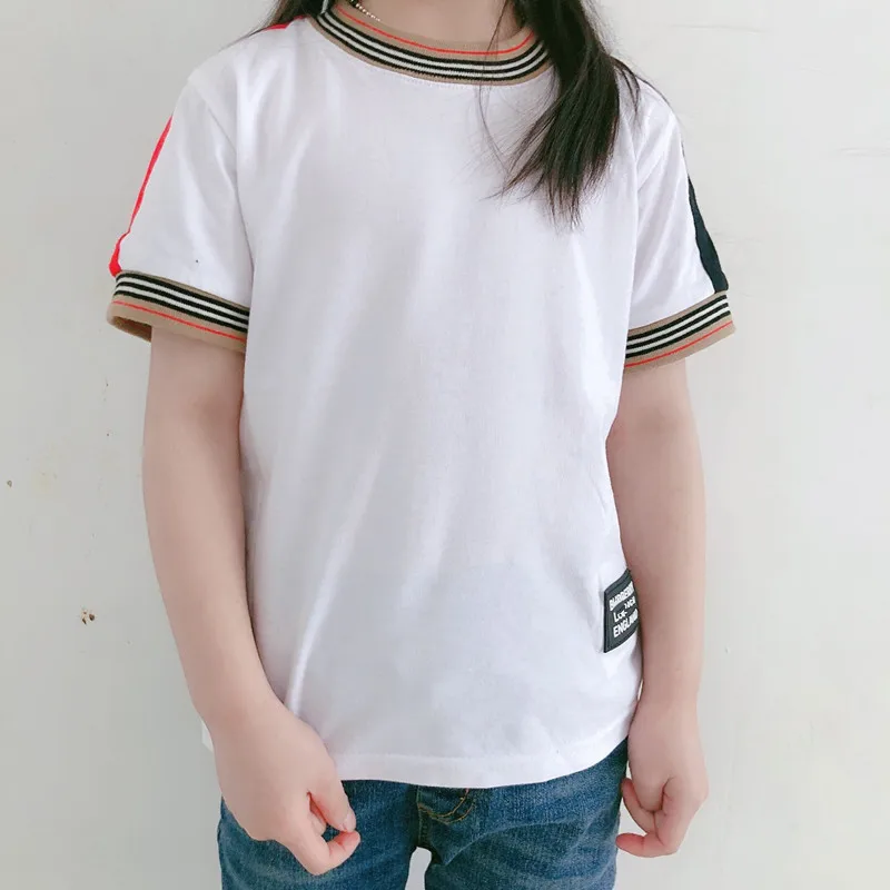 kids pocket Simple White T-Shirt Children's summer cotton T-shirt