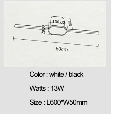 Черный/белый современный светодиодный светильник-зеркало 0,4 м~ 0,8 м, настенный светильник для ванной комнаты, санузел, зеркало, бра, светильники - Цвет абажура: Rectangle L600mm