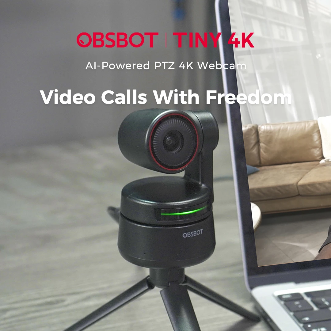 OBSBOT Tiny PTZ 4K Webcam, AI Powered Framing & Autofocus, 4K Video  Conference Camera with Omni-Directional Microphones, Auto tracking with 2  axis