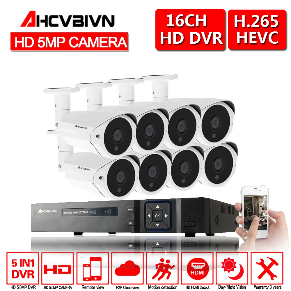 H.265 SONY 16ch AHD HDMI 5.0MP DVR NVR 2592*1944 IP67 In/outdoor security camera cctv system video surveillance kit P2P Wifi |