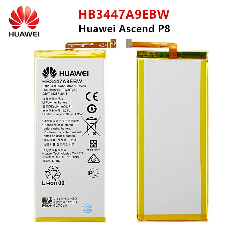 

Hua Wei 100% Orginal HB3447A9EBW 2680mAh Battery For Huawei Ascend P8 GRA-L09/UL00/CL00/TL00/TL10/UL10 Replacement Batteries