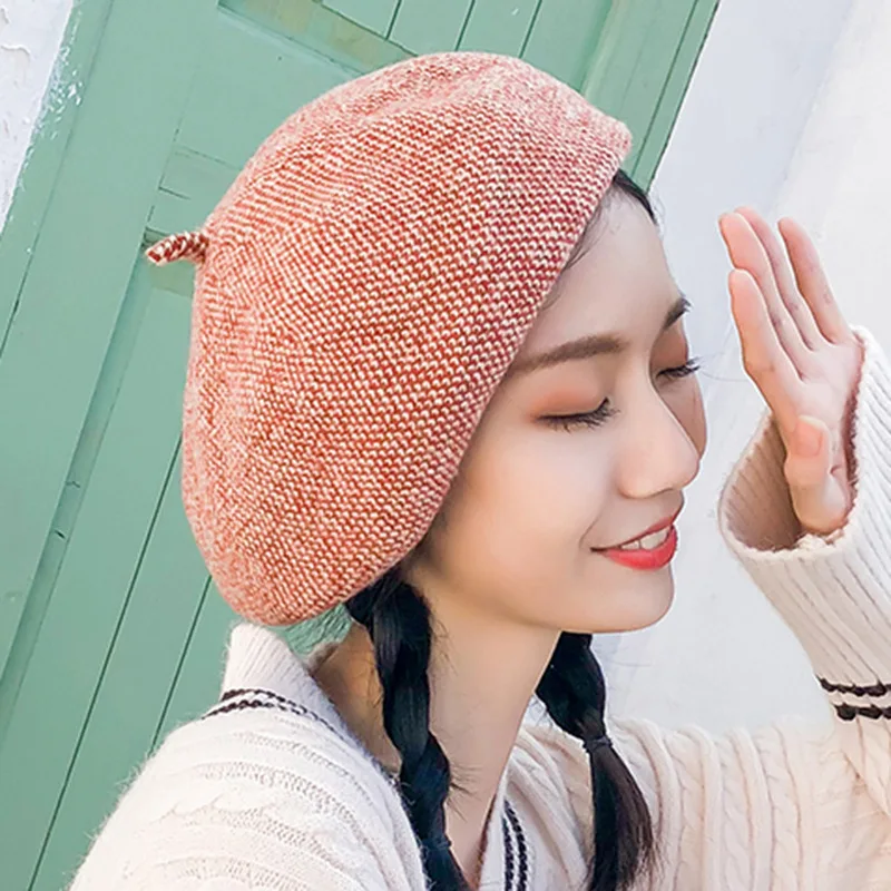 

Winter Wool Beret Small Fresh Literature Flex Painter Hat Keep Warm Knitting Hat