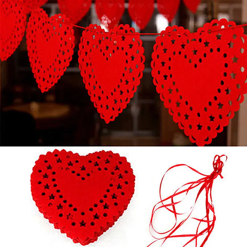 2018 New Red Heart Love Garland Nonwovens Fabric Flag Party Banner Bunting For Wedding Decoration 3 Meter