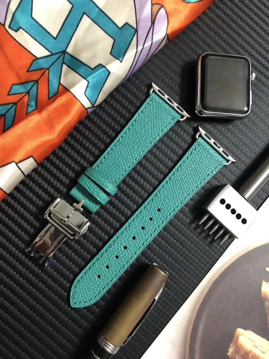emerald green Модный Роскошный кожаный ремешок с застежкой-бабочкой для Apple Watch series 5 4 3 2 1 38 40 ремешок для iWatch Edition 42 44 мм ремешки для часов - Цвет ремешка: emerald green