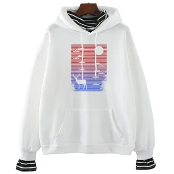 

Midnight Lines Reindeer Winter&spring New Women's Hoodie Ulzzang Fashion Harajuku Casual Short-Sleeved Sweatshirt Tops