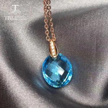 شراء14k الذهب قلادة الماس قلادة مع الطبيعية الأزرق توباز البيضاوي 10*12 مللي متر 5.5ct البرازيل الأحجار الكريمة مجوهرات للنساء نيس هدية Tbj