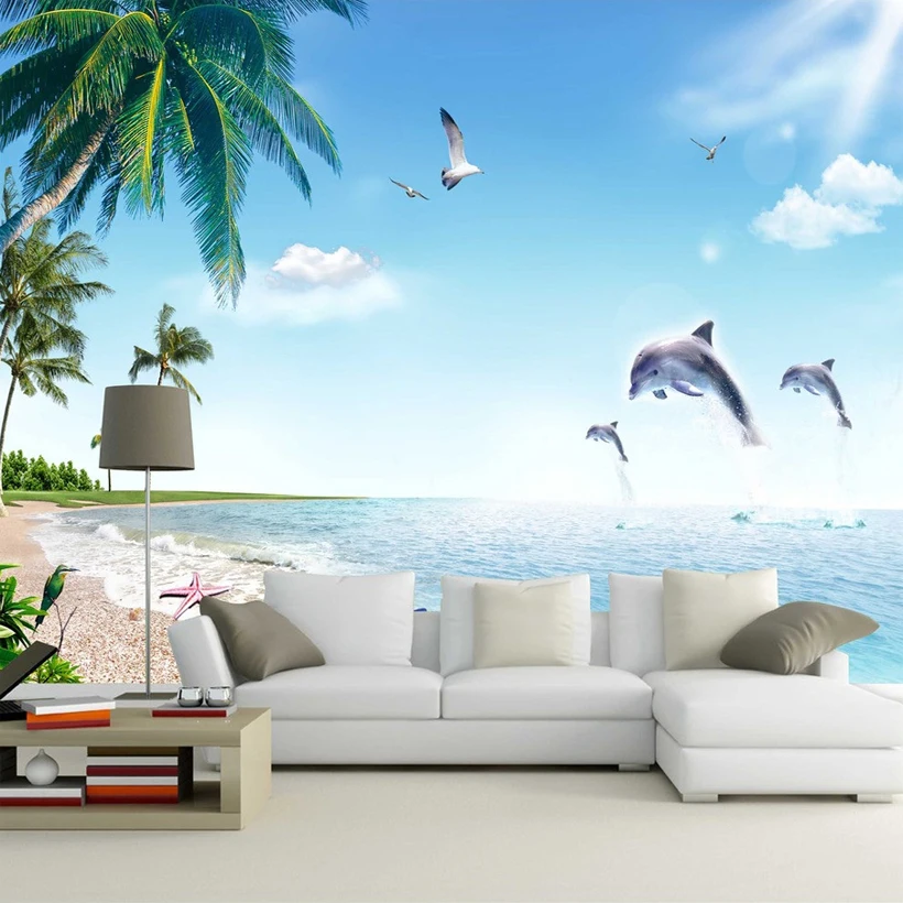 Modern-Creative-Jumping-Dolphins-3D-Stereo-Mural-Seaside-Landscape-Nature-Photo-Wallpaper-Living-Room-Home-Decor