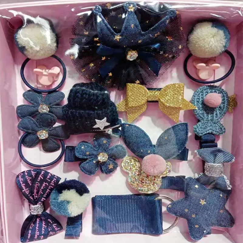 18 Pcs/set Baby Hair Clips Baby Headwear Girl Headbands Accessories Kids Girls Crown Bows Hair Clip Hairpins Princess Barrettes - Цвет: set 6 with box