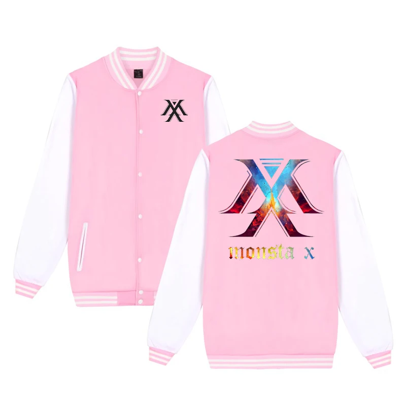 Kpop MONSTA X Print Toddler Boy Jacket Fashion Korean Girls Baseball Jackets Fleece Uniform Kids Winter Coats Baby Girl Clothes