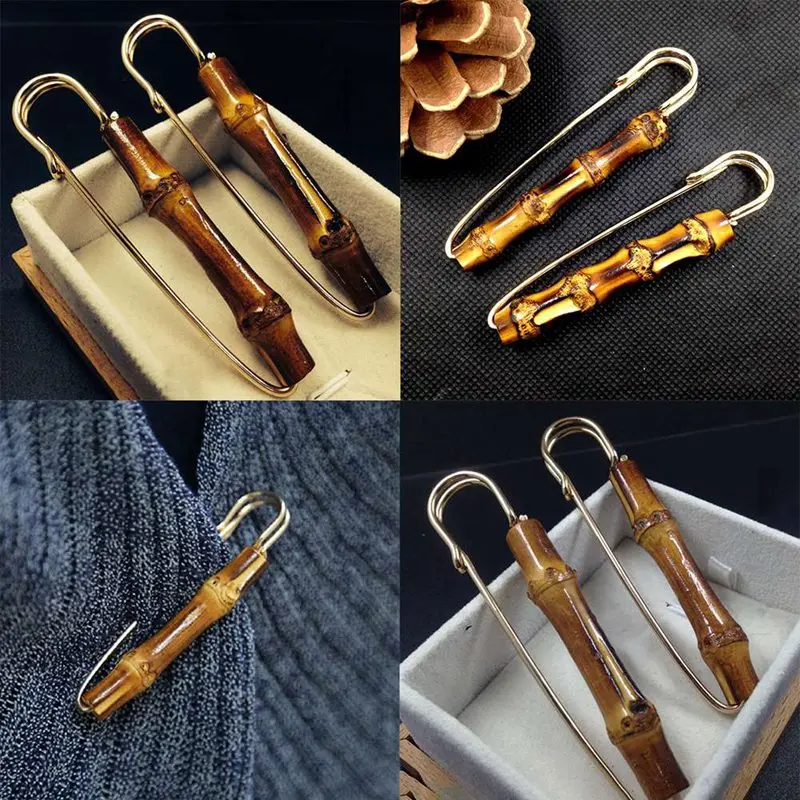 Натуральные Бамбуковые металлические броши булавки Изящные Модные бамбуковая брошь u-образная Пряжка для женщин и мужчин одежда мешочек для украшений подарок