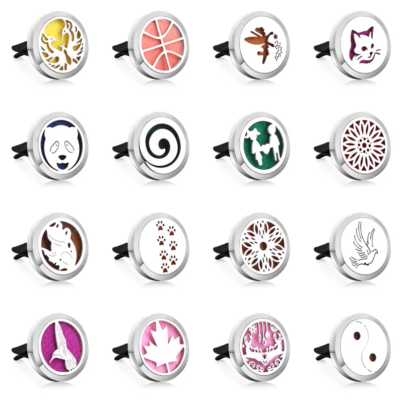 

New Car Perfume Diffuser Clip 316L Stainless Steel 30mm Locket Pendant Perfume Essential Oil Diffuser Car Air Freshener Hanging