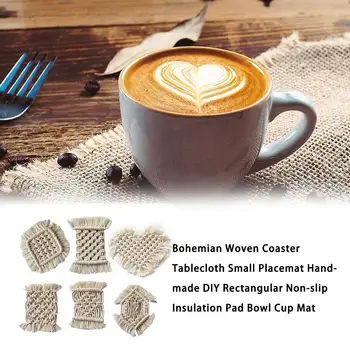 

Bohemian Woven Coaster Tablecloth Small Placemat Handmade DIY Rectangular Non-slip Insulation Pad Bowl Cup Mat Placemat