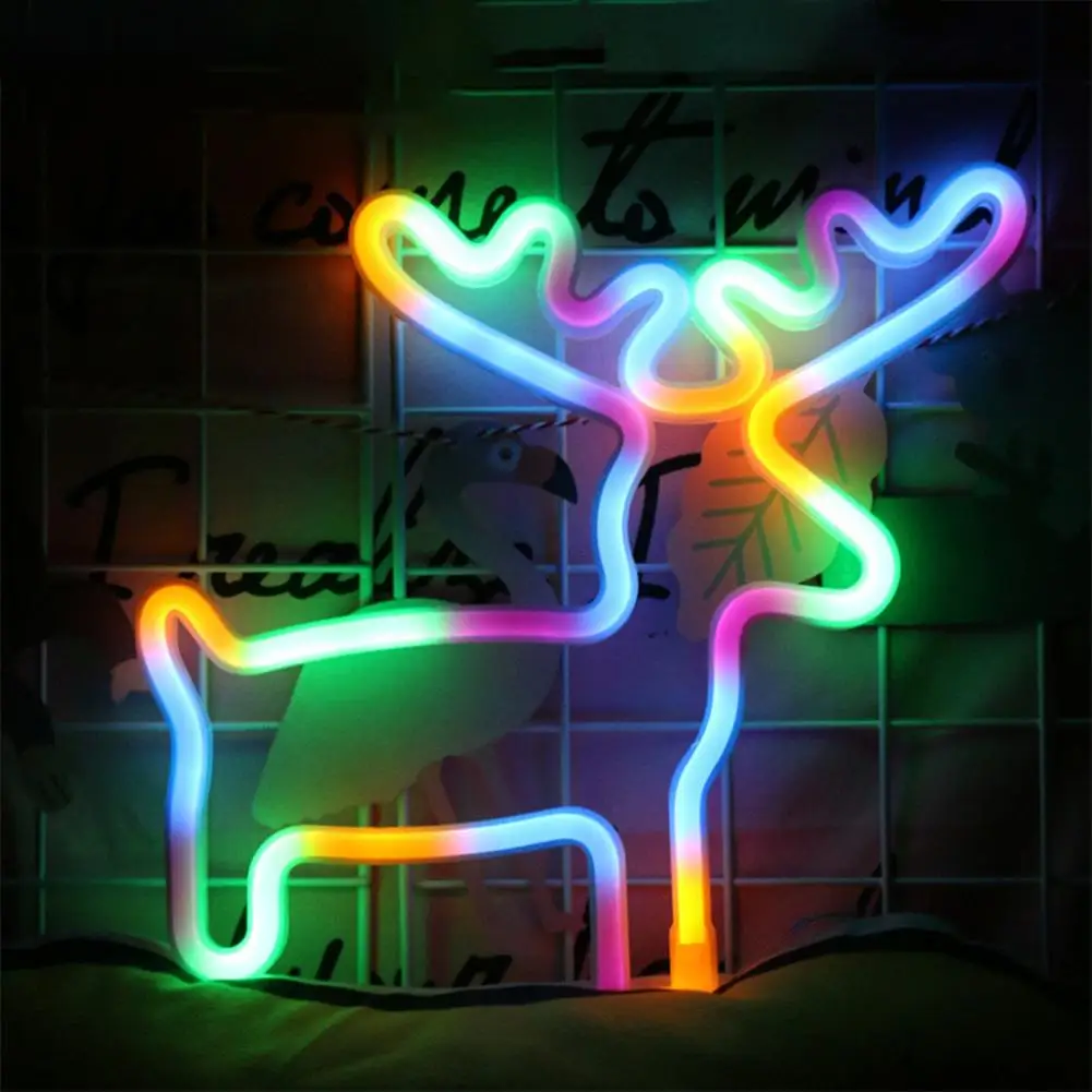 

Christmas Elk Neon Sign Light USB Colorful Led Wall Lamp Wedding Party Home Decoration Night Light 2021 New Year Kid Gift