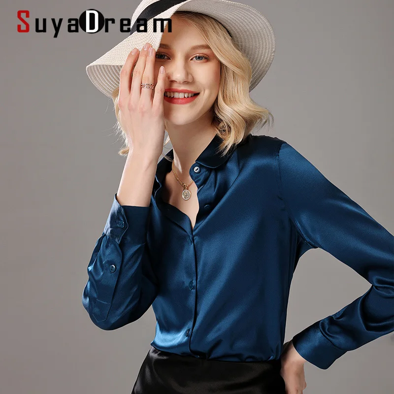 SuyaDream Silk Blouses Woman 19MM Heavy Silk Satin