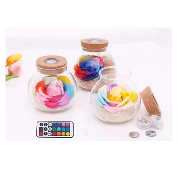 

Remote control LED color lamp luminous glass cover Rose scented soap with seven colors in glass jar Creative birthday gift