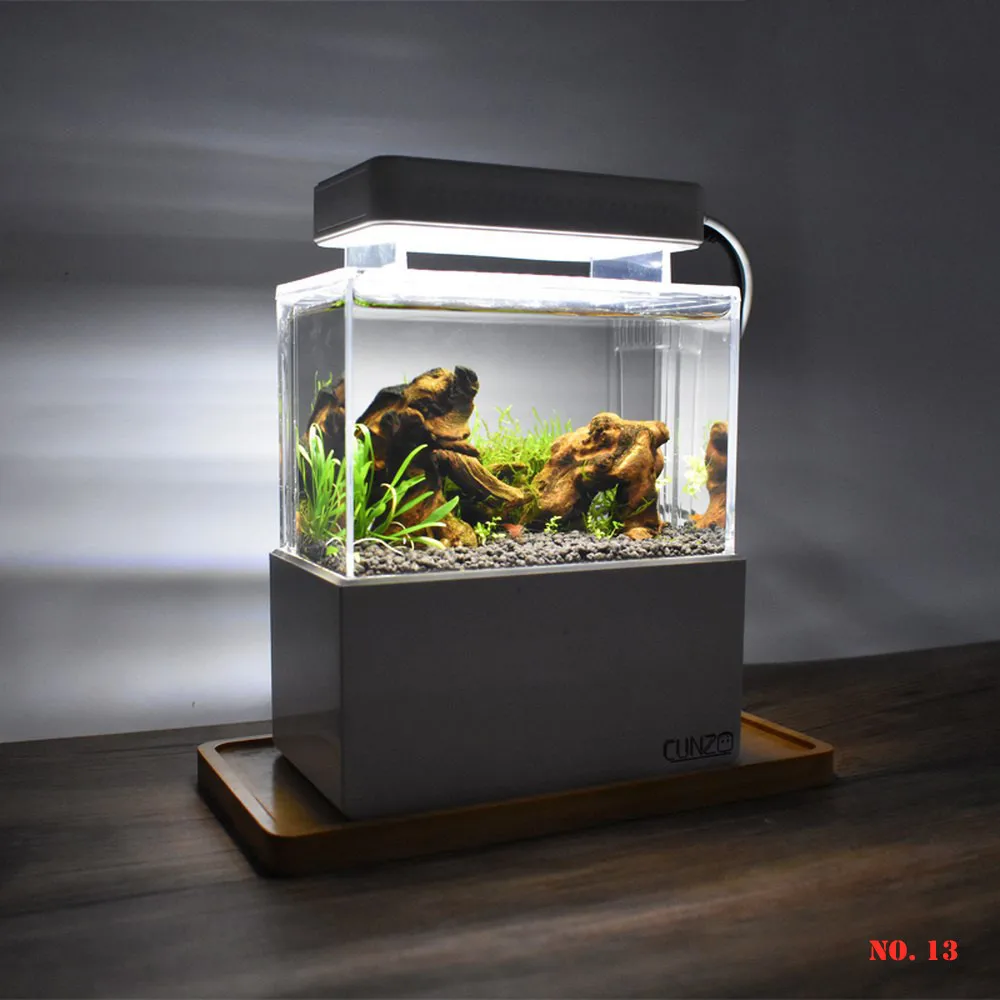 Mini Aquarium Portable Betta, bol à poissons de bureau, avec filtre à eau,  lumière LED, pompe à Air USB, décorations