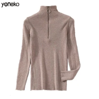 

Yoneko Zipper Half Turtleneck Solid Sweet Sweaters Women Fashion Autumn Winter 2020 Pullovers Basic Lace Up All Match Pull Femme