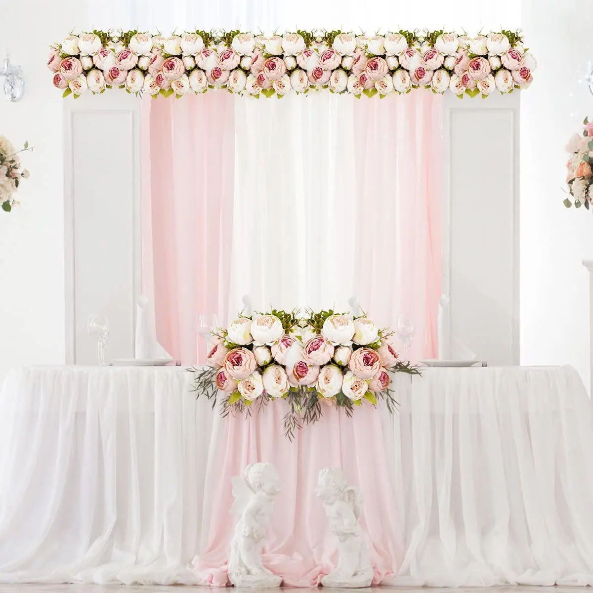 13 teste Boutique artificiale peonia fiore di seta rosa chiaro