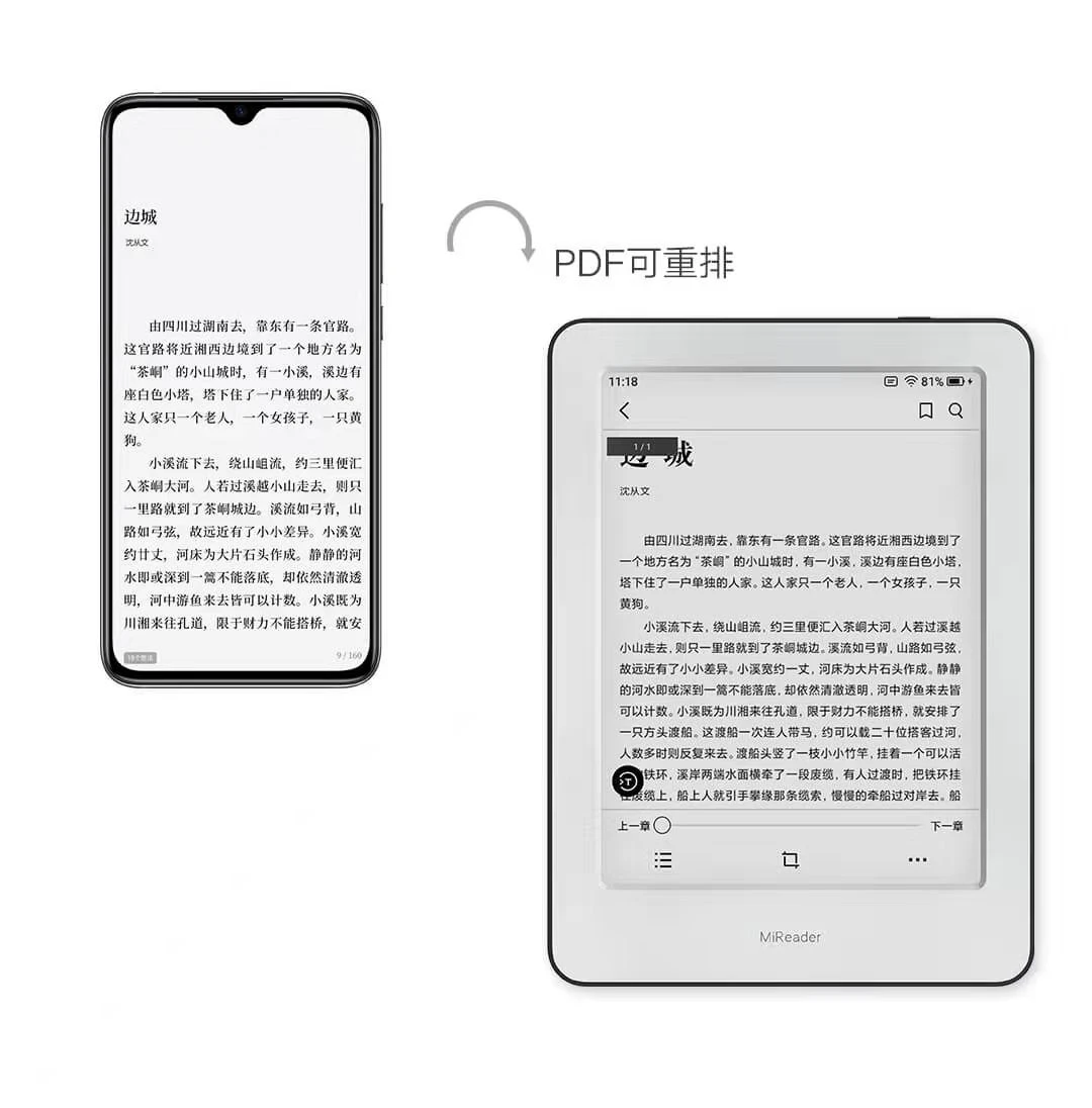 Xiaomi MiReader Электронная книга Электронная Бумажная книга интеллектуальная офисная артефакт метр домашняя электронная книга читатель сенсорный чернильный экран ридер