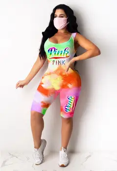 

Jumpsuit Ladies Summer Jumpsuit Shorts Fashion Street Sexy Jumpsuit Tie Dye Printed Sleeveless Jumpsuit Monos De Verano