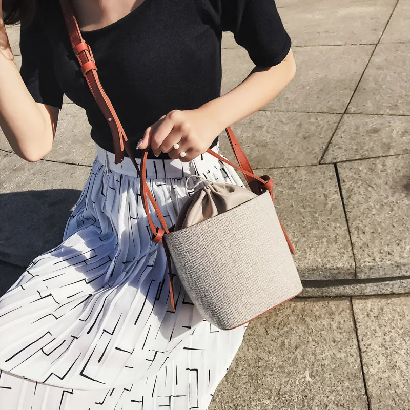 

2019 new sackcloth with fairy bucket bag, women's single shoulder bag, hand-held literature and art bag