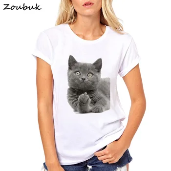 

2020 Cute British shorthair cat T-Shirt Women Funny Middle Finger Design T Shirt Girl Friend Gift tshirt lively female top Tees