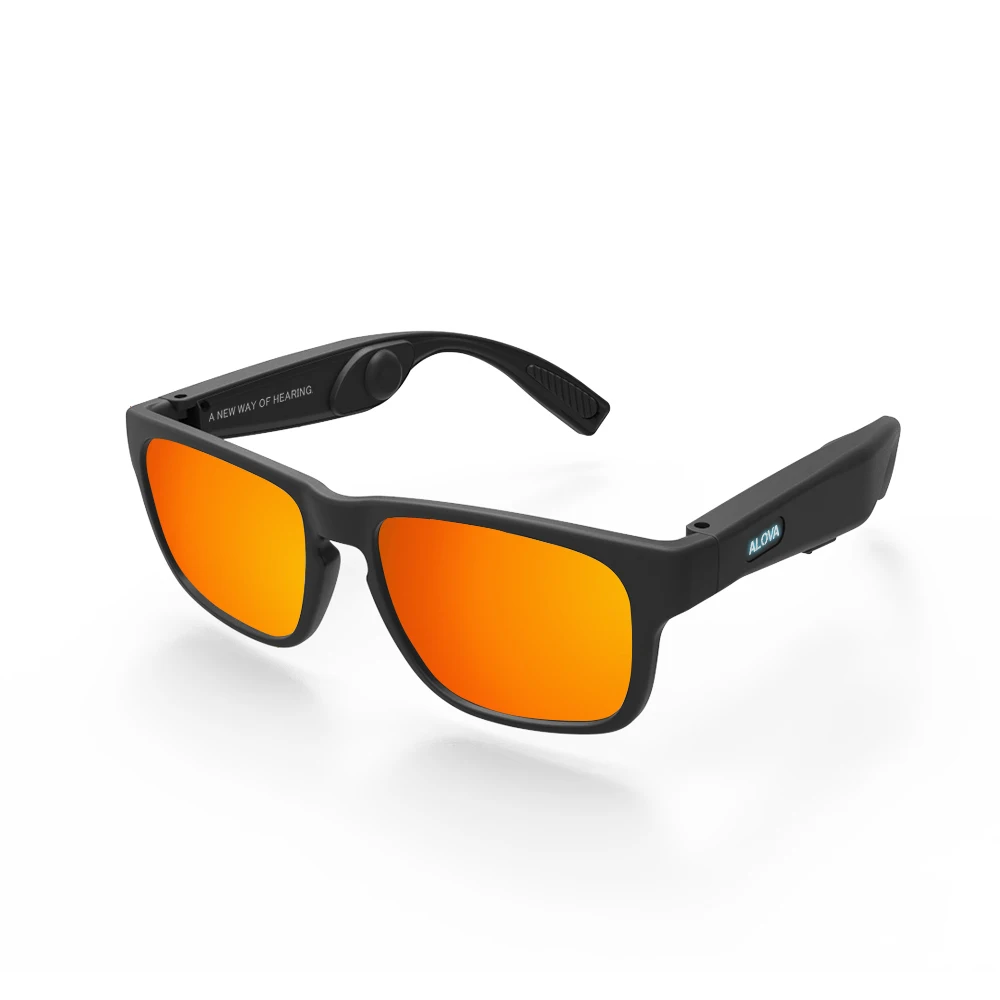 Bluetooth Смарт спортивные солнцезащитные очки с костной проводимостью, беспроводные стерео музыкальные солнцезащитные очки, Спортивная гарнитура, наушники, поддержка, Прямая поставка - Цвет: Black Frame Red Len