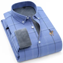 Chemise rembourrée en velours pour hommes, haut chaud à manches longues, à carreaux en coton, brodé sur la poitrine, boutons à simple boutonnage, M 4XL