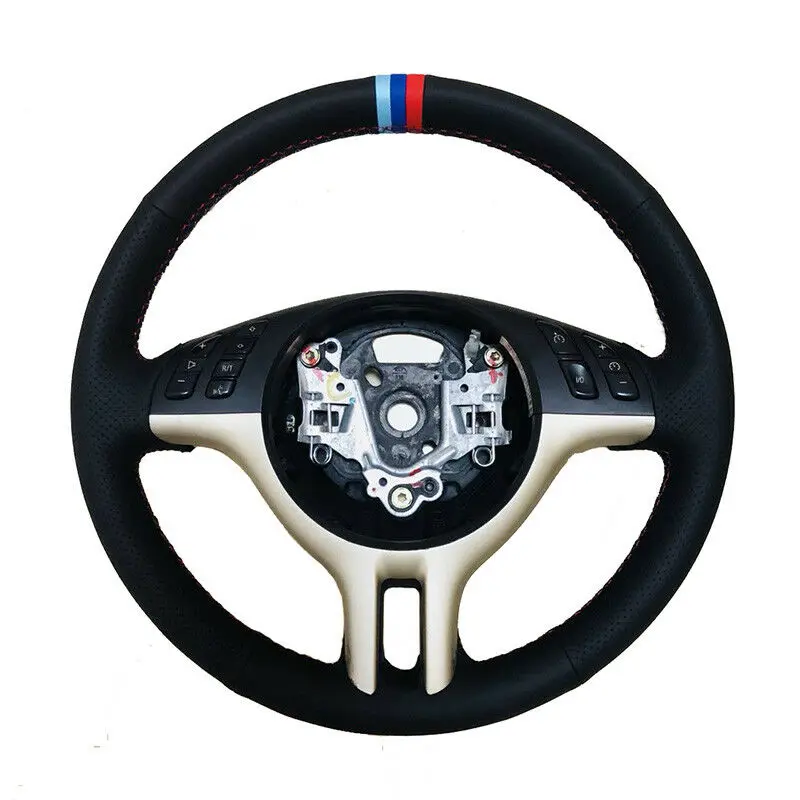 

For BMW E39 E46 1999-2003 Side Perforated Leather Steering Wheel M-color Stitching Cover