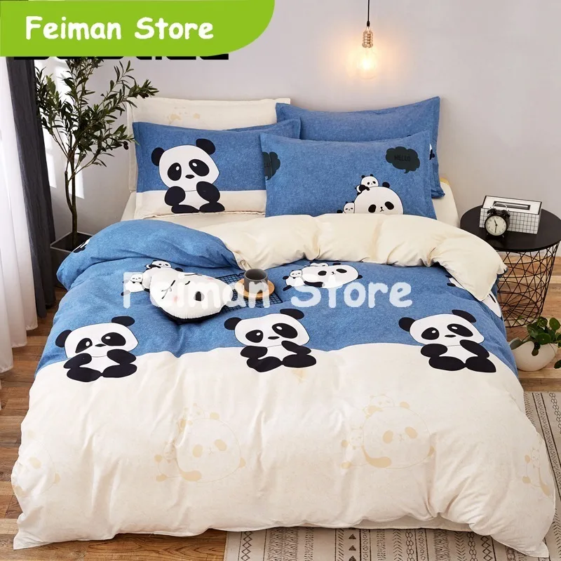 

Solstice Home Textile Duvet Cover Pillow Case Flat Sheet Panda Cartoon Bedding Set Kid Boy Teen Girl Bed Linens Twin Full 3/4Pcs