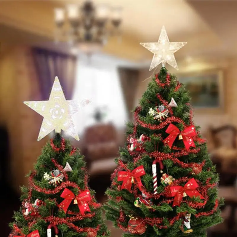 Светодиодный светильник на рождественскую елку, украшение в виде звезды, светодиодный светильник на батарейках для украшения рождественских деревьев, новогодний декор