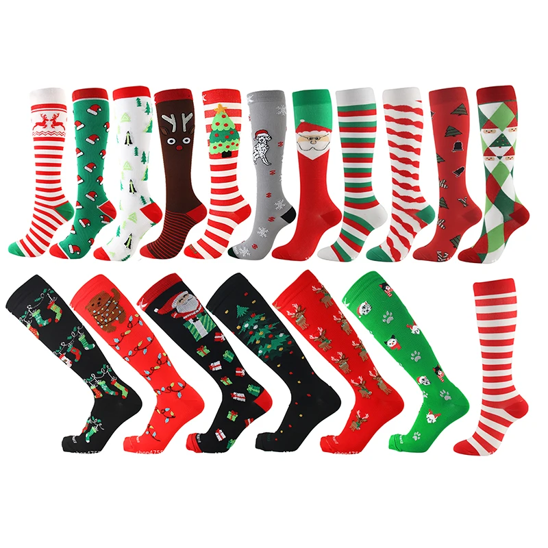 Рождественские компрессионные высококачественные чулки для женщин и мужчин, Компрессионные носки для бега с спортивным рисунком, нейлоновые носки для бега