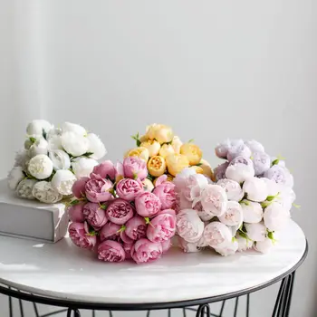 

Lovely Rose Peony Artificial Silk Flowers Small bouquet flores Home Party Spring Wedding Decoration Fake Flower