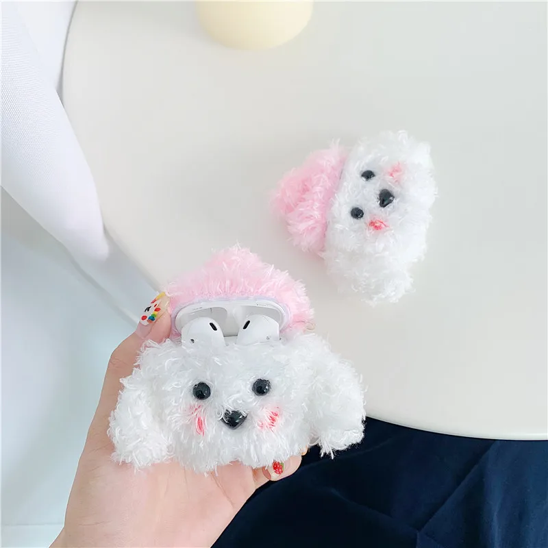 Cute Teddy Fuzzy Case For Apple Airpods 2/1 Cover Funny Cartoon Silicone Headphone Case Box For airpod Smooth Cloth Fabric Funda